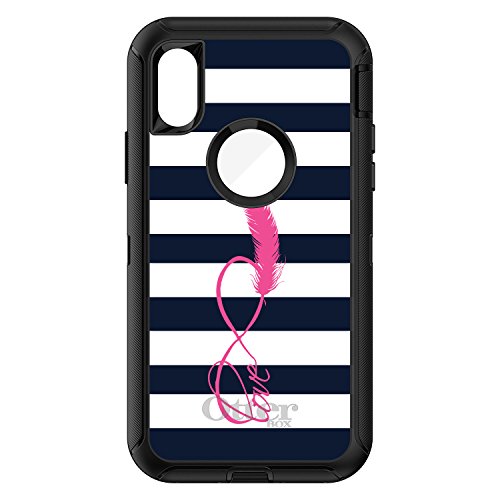 Navy White Stripes Pink Love On Black Case