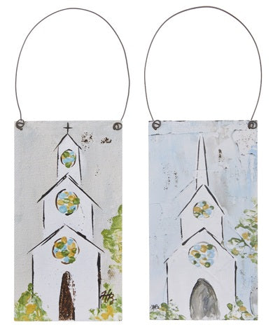 6 Pack Hand-Painted Wooden Church Ornaments - Christmas Tree Decorations, Holiday Home Decor for Xmas, Nativity Scene, Gift Giving