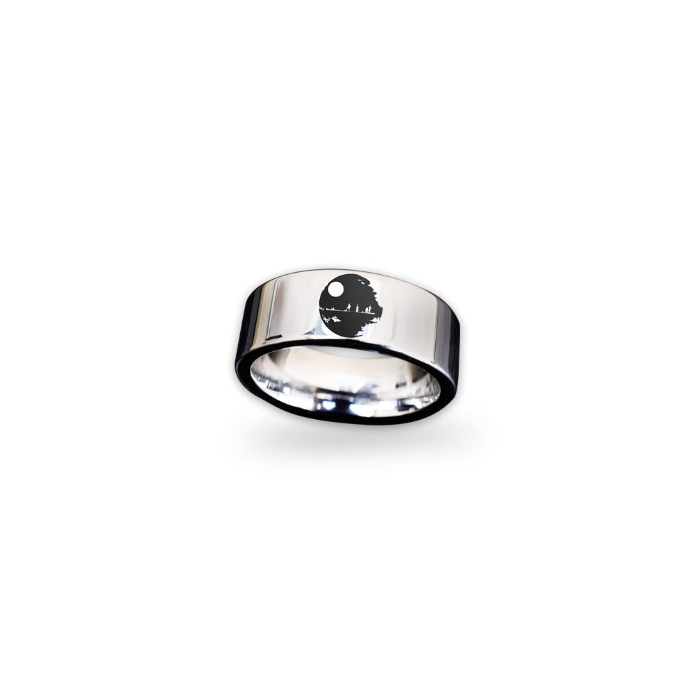Death Star Jedi Order Wedding Band - Luke Skywalker & Darth Vader Inspired Ring - Star Wars Engagement & Wedding Ring for Men - Perfect for Cosplay, Gifts & Sci-Fi Fans