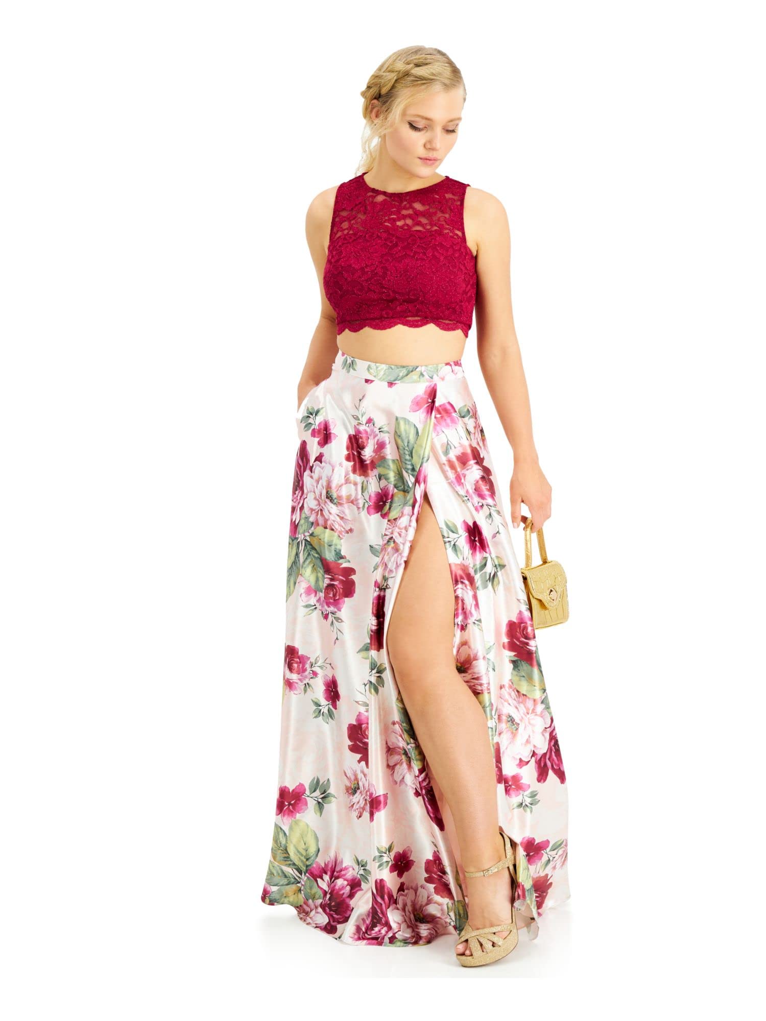 Elegant Pink Lace Prom Dress for Women - Sleeveless Fit & Flare Gown with Slit Detail | Perfect for Homecoming, Evening Parties & Special Occasions