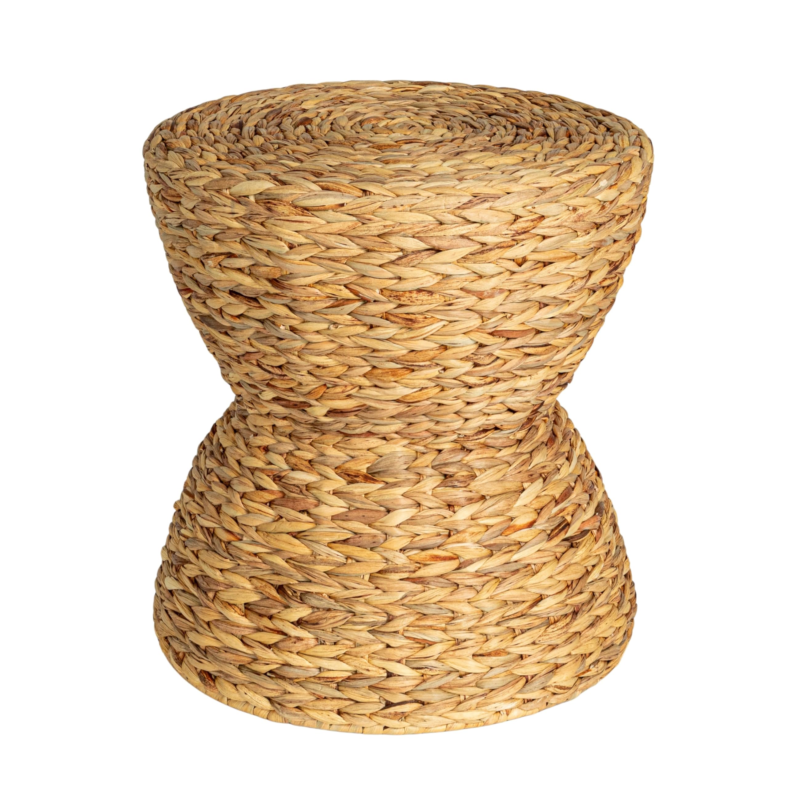 Natural Water Hyacinth Hourglass Stool - Handwoven Rattan Side Table for Living Room, Bedroom, or Patio - Eco-Friendly Home Decor Accent Piece