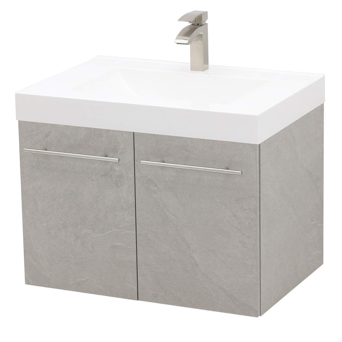 WindBay Wall Mount Bathroom Vanity Set - Light Slate Grey with White Sink for Small Spaces