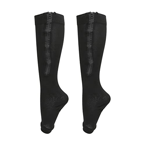 Women's Fitness Compression Socks with Zipper Design - Open Toe Nylon Stockings for Improved Leg Circulation - Ideal for Running, Yoga & Post-Workout Recovery