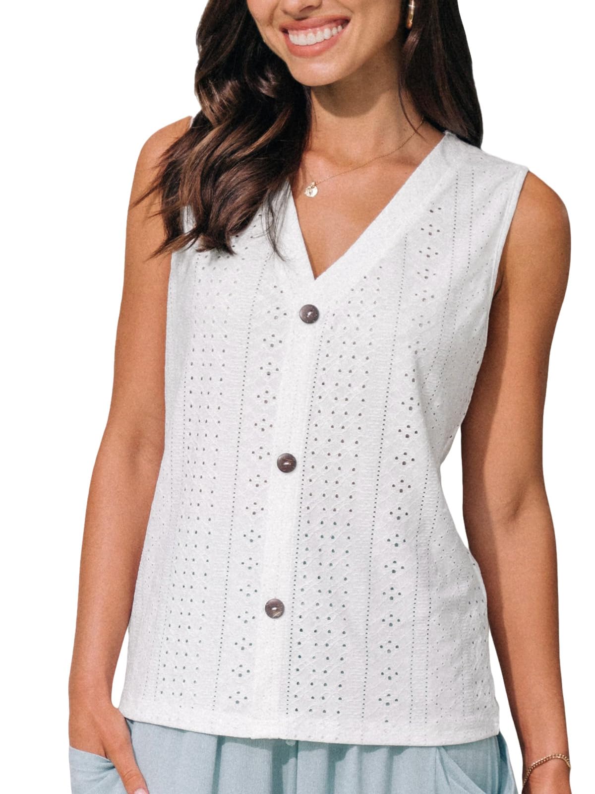 CUPSHE Women's V-Neck Lace Halter Tank Top - Sleeveless Casual Tee Shirt for Summer, Beach, and Everyday Wear