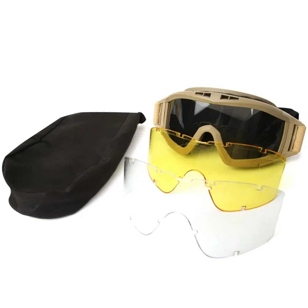 Tactical Airsoft Goggles - Anti Fog & UV Protection with 3 Interchangeable Lenses - Perfect for Airsoft, Hunting, Cycling, Shooting, Paintball & Outdoor Sports Activities