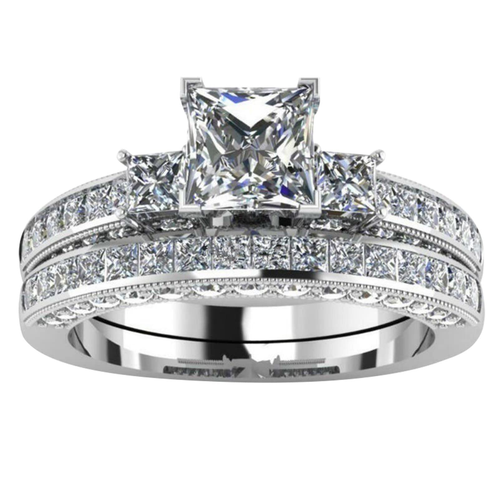 Trendy Zircon Wedding Rings for Women & Men - Elegant Couple Bands, American & European Style - Perfect for Teen Girls, Engagements & Anniversaries