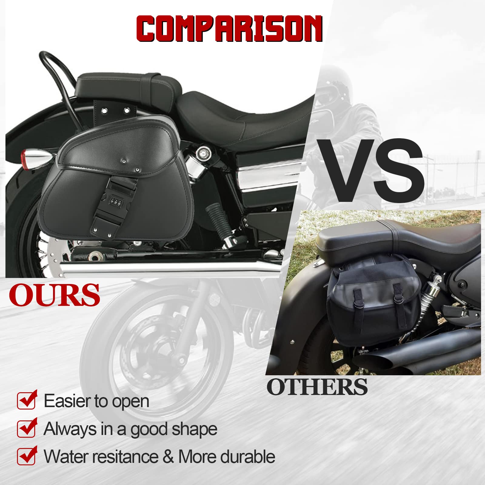 INNOGLOW Universal Motorcycle Saddlebags - Waterproof PU Leather Throw Over Side Bags with Password Lock for Harley, Cruiser, Bobber, Chopper, Suzuki & Kawasaki - Perfect for Long Rides, Commuting and Road Trips