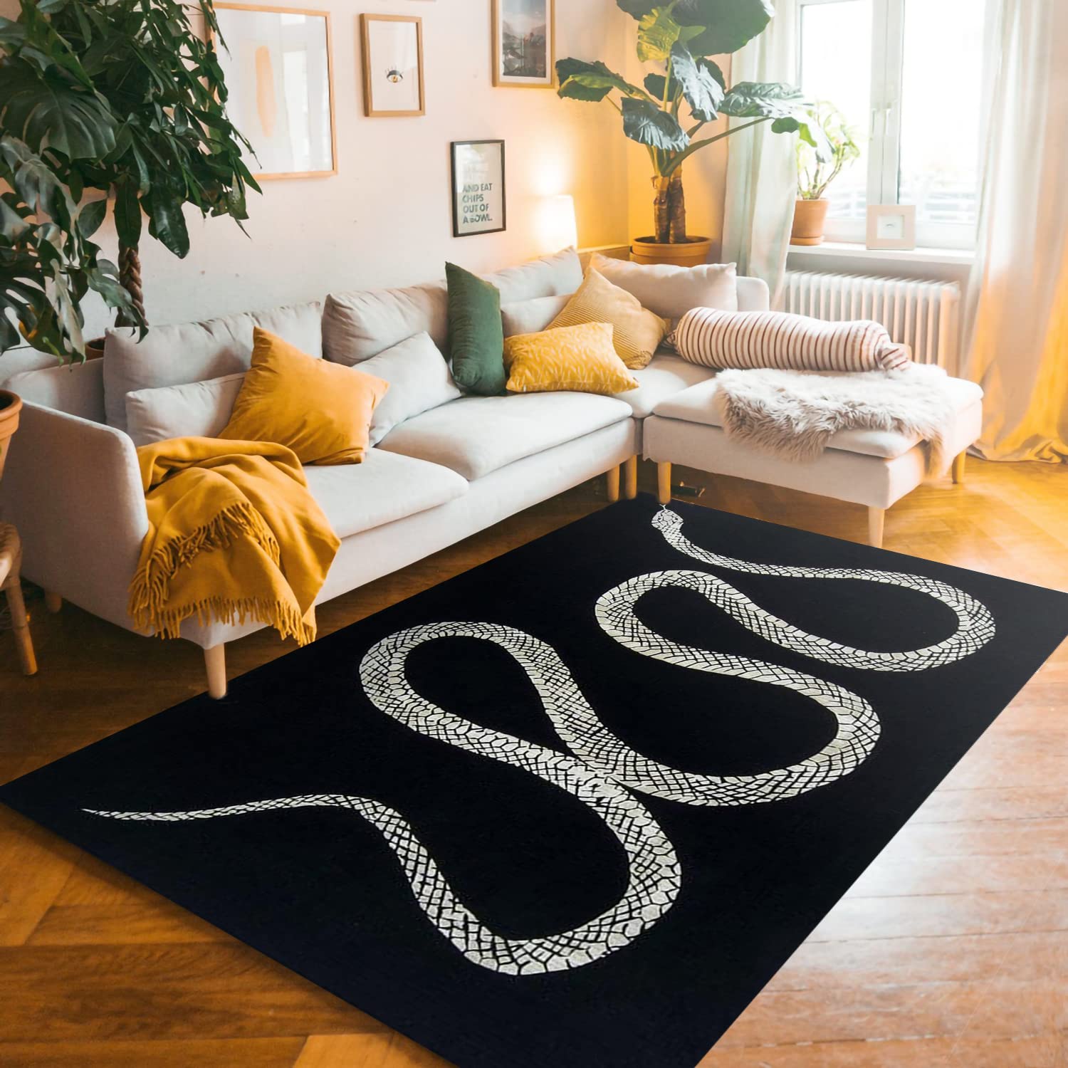 Elegant Gothic Snake Area Rug - Halloween Home Decor, Witch-Serpent Rug for Living Room, Bedroom, or Dorm (Black, 3x5ft, 4x6ft, 5x7ft) | Perfect for Gothic Themed Parties, Witchy Aesthetic Spaces & Nautical Decor
