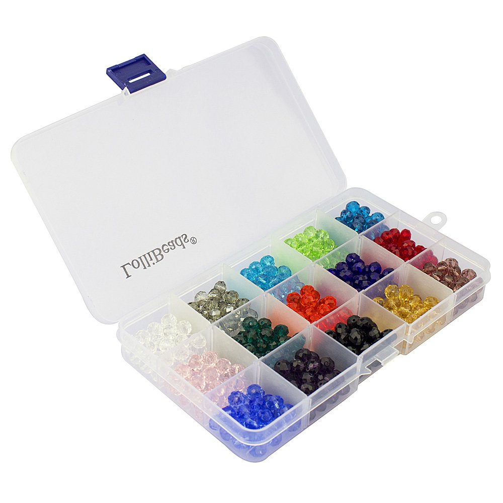 Wholesale 8mm Briolette Faceted Rondelle Crystal Glass Beads - 450pcs Bulk Jewelry Making Supplies with Storage Container Box | DIY Necklace, Bracelet & Earrings Crafting Beads