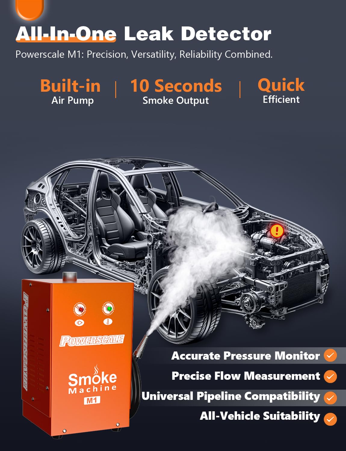 12V M1 Smoke Machine Automotive Leak Detector with Built-in Air Pump - EVAP Smoke Tester for Car Pipe & Vacuum Fuel Leak Detection | Ideal for Mechanics & DIY Car Maintenance on All DC12V Vehicles