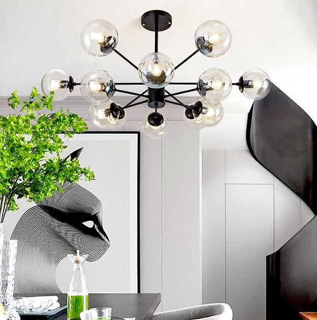 Modern LED Glass Pendant Light with Multi-Sphere DNA Molecular Design - Perfect for Living Room, Bedroom, and Dining Room Lighting Decor