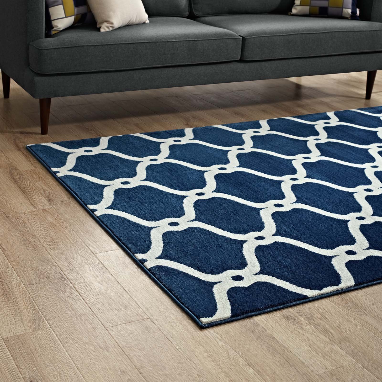 Modern Contemporary Urban Living Room Area Rug - Soft Fabric Floor Carpet Runner in Multi-Tone Navy Blue - Perfect for Lounge, Bedroom & Home Decor