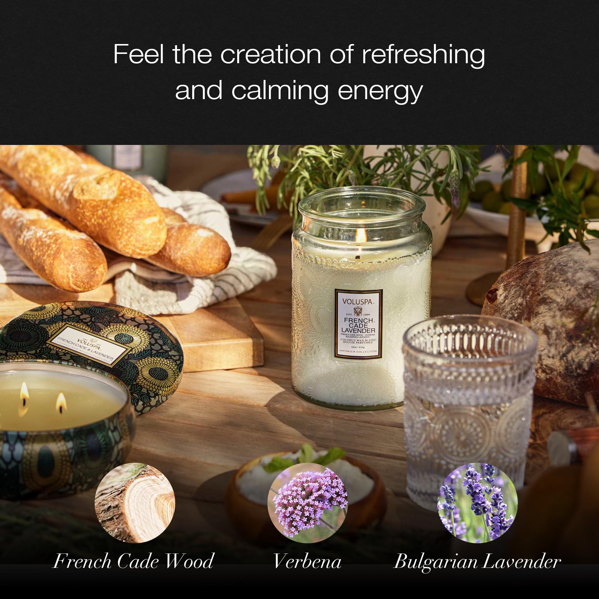 Voluspa French Cade Lavender Scented Candle - 18oz Coconut Wax Blend for Home, 100 Hour Burn Time in Elegant Jar - Perfect for Relaxation, Spa Nights & Romantic Ambiance