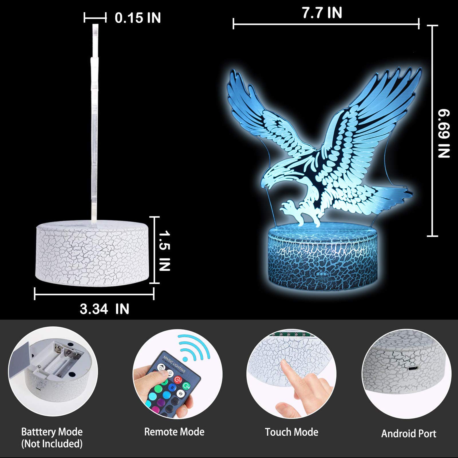 3D Eagle Bird Illusion Night Light - LED Table Lamp for Bedroom Decor, Kids Room, Nursery & Home Ambiance | Perfect for Nighttime Relaxation & Mood Lighting