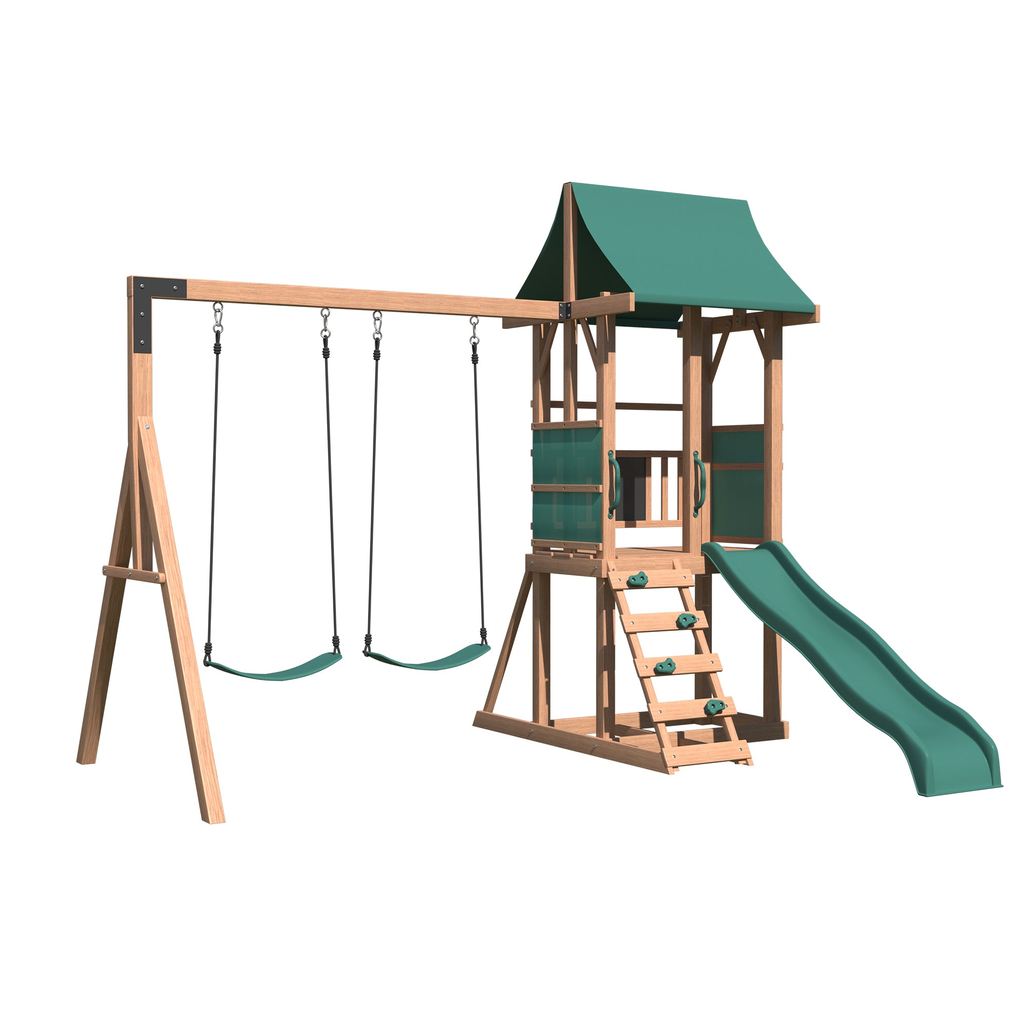 EROMMY 4-in-1 Outdoor Swing Set with Slide, Climbing Rock Wall & Soft Cushion - Kids Backyard Playset for Outdoor Fun & Exercise