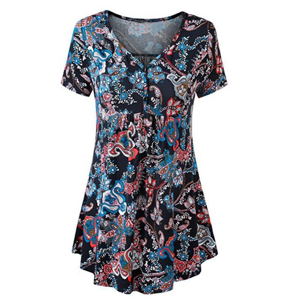 Women's Casual Summer Tunic Tops - Short Sleeve Pleated Blouse with O-Neck | Clearance Sale | Perfect for Beach Outfits, Vacation Wear & Everyday Comfort