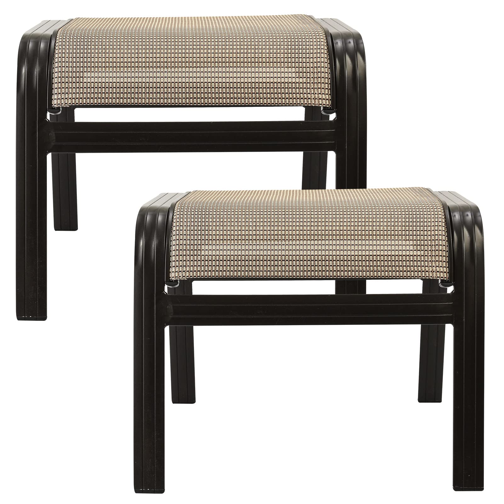 Deugold Outdoor Patio Ottoman Seat - Textilene Portable Metal Footstool & Footrest - Set of 2 Beige Patio Chairs - Perfect for Backyard, Deck, Poolside & Garden Relaxation