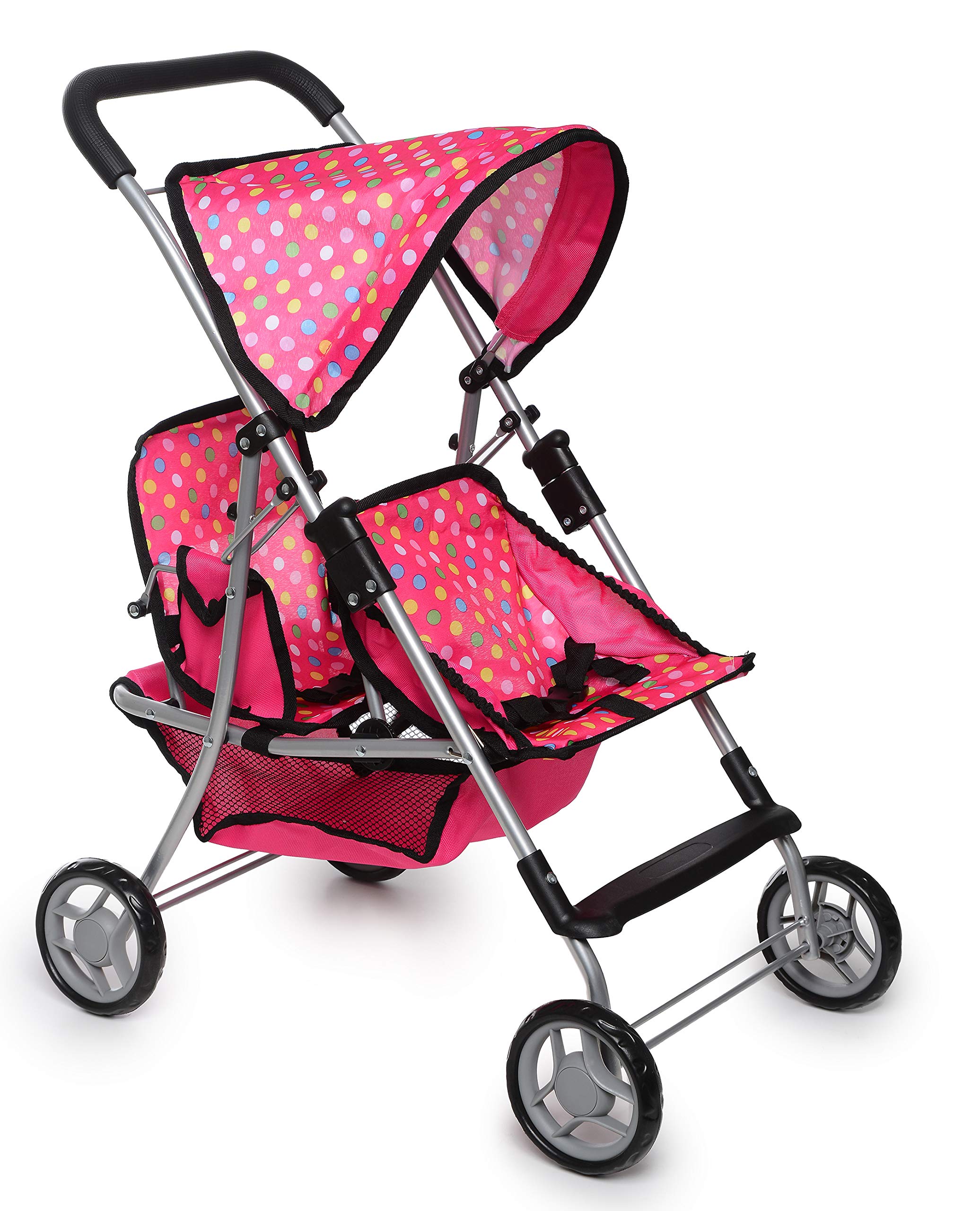 **Polka Dot Doll Stroller for Kids - Pretend Play Toy with Storage Basket for Doll Accessories - Perfect for Indoor & Outdoor Play, Birthday Gifts, and Role-Playing Fun**