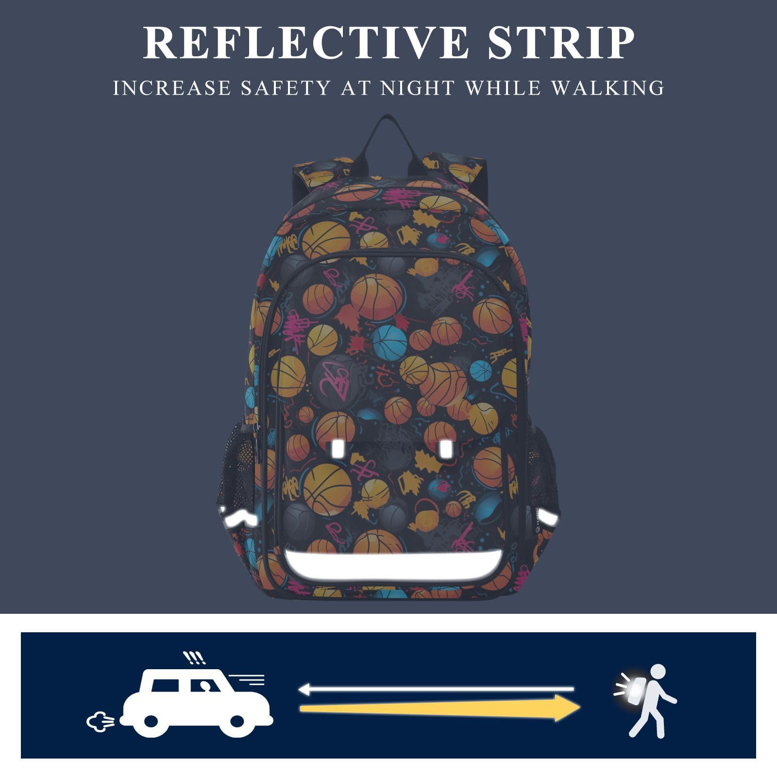 KFBE Basketball Backpack for Kids - Large Capacity School Bag with Reflective Stripes for Boys & Girls (12.9x6.7x17.7 inch) - Perfect for School, Sports & Travel