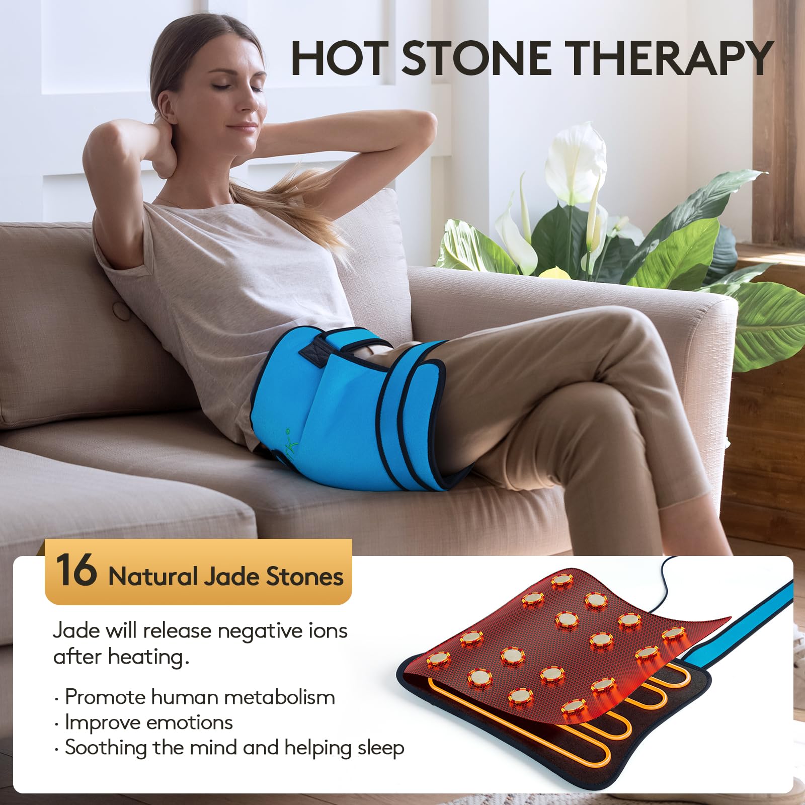 UTK Far Infrared Heating Pad for Sciatica Pain Relief - 16 Natural Jade Electric Heat Pad with Smart Controller for Lower Back, Thigh, Buttock & Abdomen - Perfect for Women's Pain Management & Home Therapy