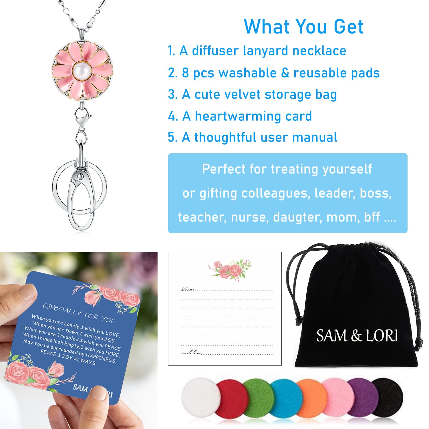 Stainless Steel Lanyard Necklace for Women - Stylish ID Badge Holder & Keychain with Badge Clip - Perfect for Teachers, Nurses, Office Professionals (Daisy Pink Design) - Great for Work, Conferences, and Everyday Use