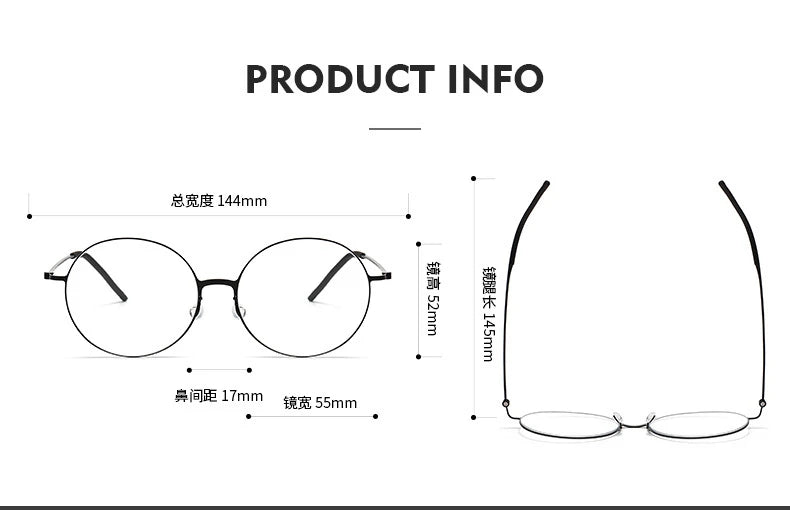 Unisex Black Titanium Round Full Rim Screwless Eyeglasses 5516 - Lightweight & Durable for Work, Reading & Everyday Wear