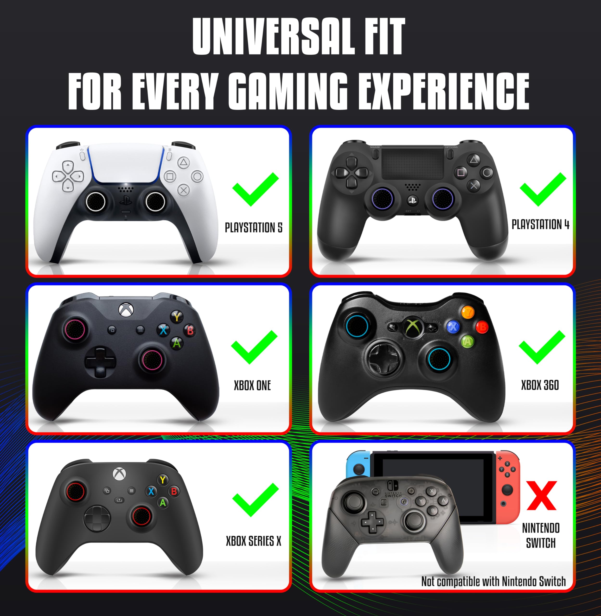 MatoSan® SpaceSan PS5 Controller Grip Caps - Aim Assist Grip for PS5, Xbox One, Series X/S, Switch Pro & PS4 - Joystick Protection & Thumbstick Attachments - Perfect for FPS Gaming & Long Play Sessions