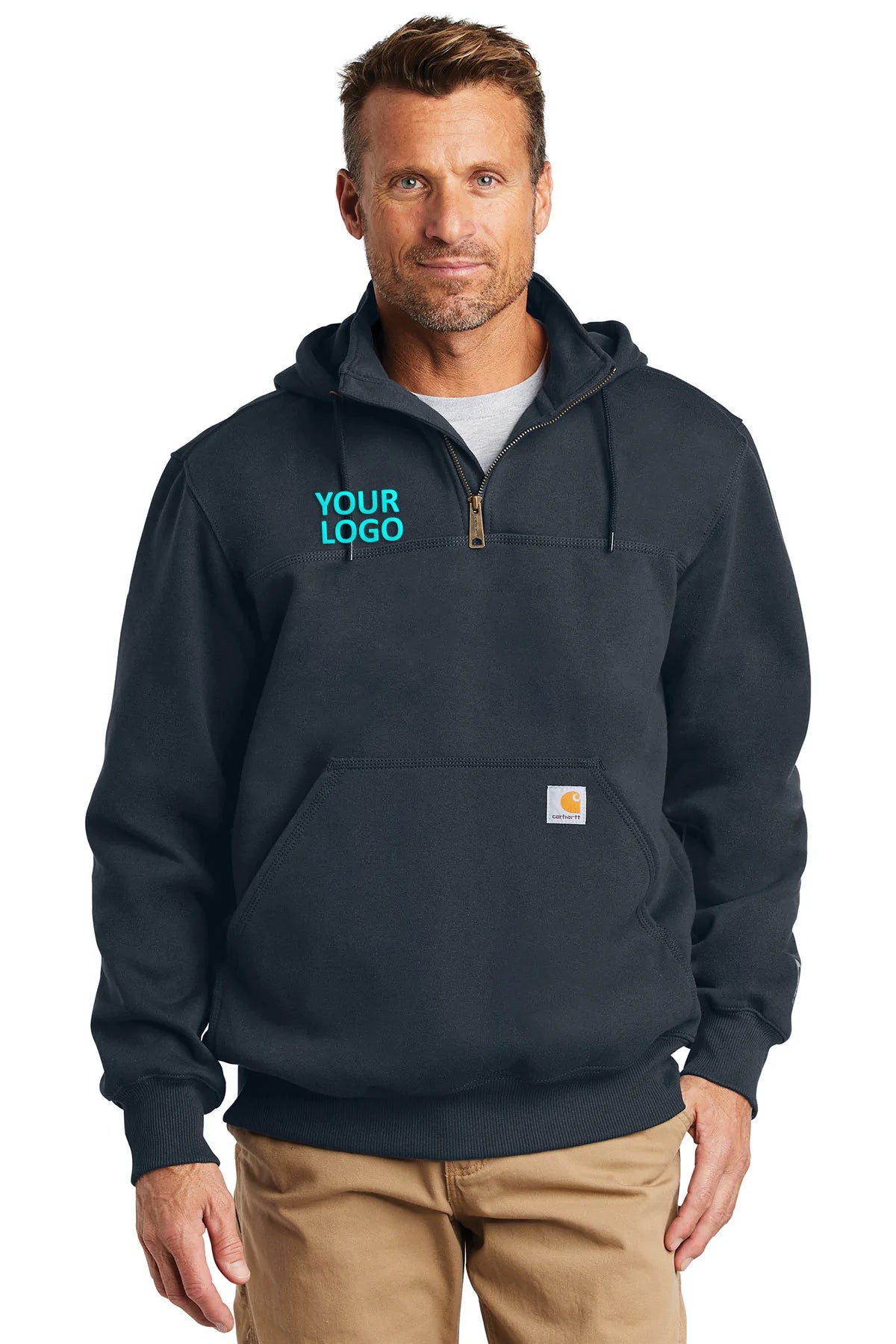 Carhartt Rain Defender Paxton Zip-Up Hooded Sweatshirt for Men - Water-Resistant Fleece Pullover, New Navy - Ideal for Outdoor Work, Hiking & Casual Wear