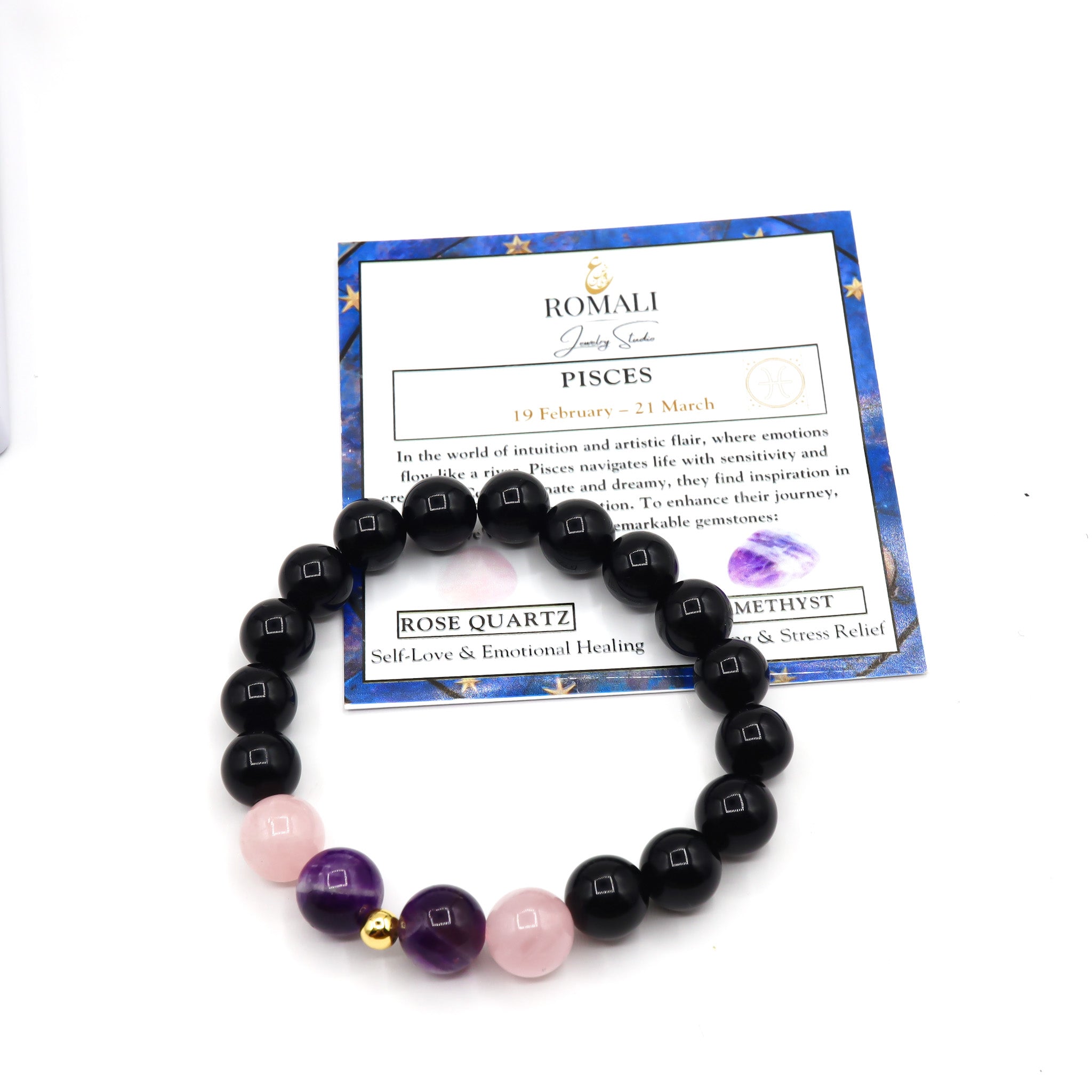 Pisces Zodiac Bracelet for Women - Genuine Amethyst & Rose Quartz Crystal Healing Jewelry - Perfect for Birthdays, Gifts & Spiritual Healing