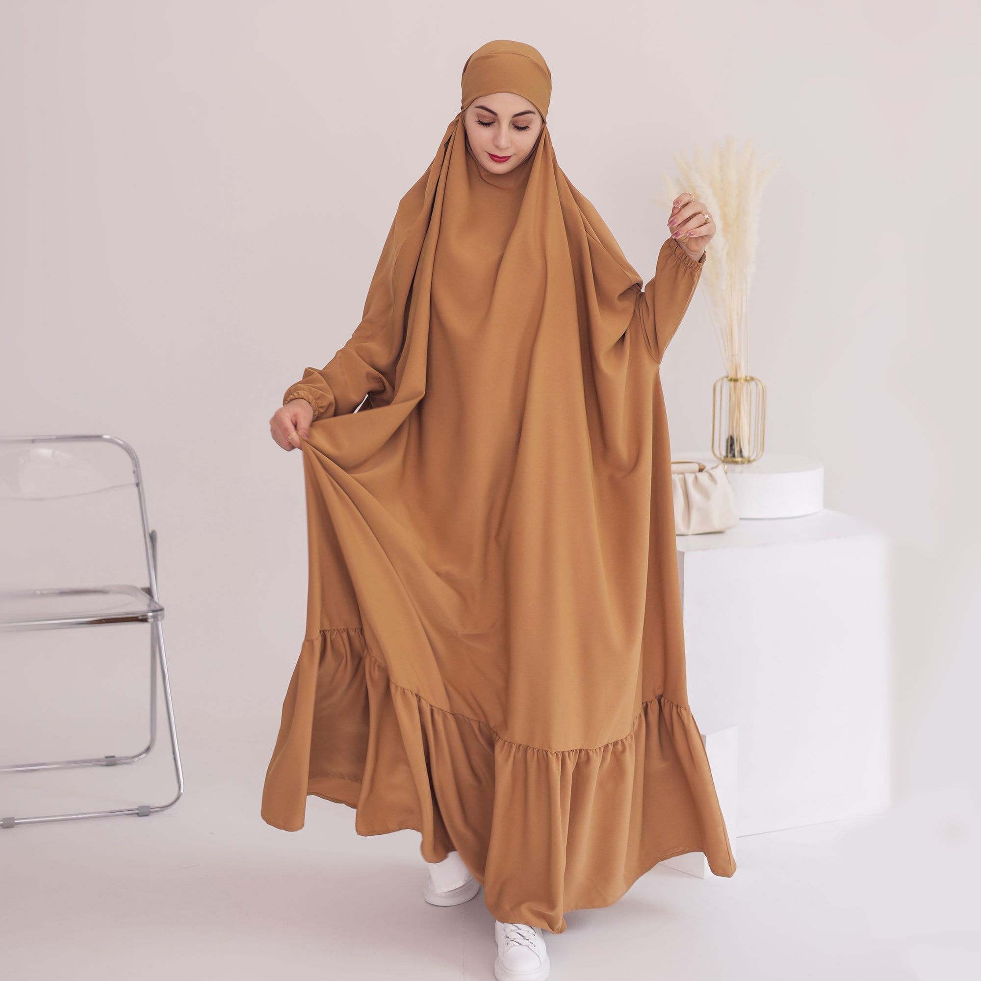 Anissa Jilbab Camel Color - Modest Muslim Prayer Scarf - Perfect for Daily Wear, Prayer & Special Occasions