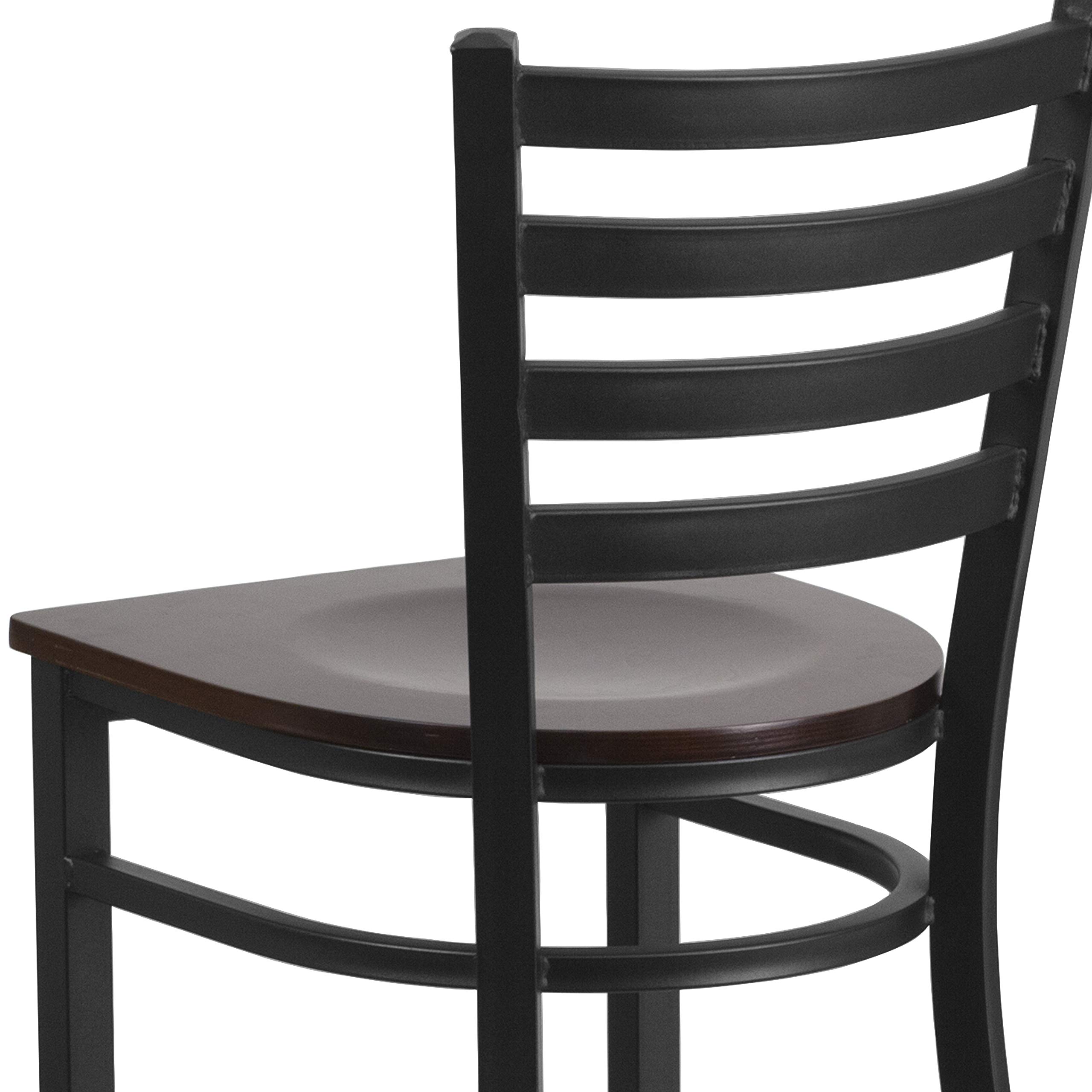 Black Metal Bar Stool with Walnut Wood Seat - Adjustable Height Ladder Back Design for Kitchen Counter, Restaurant & Home Bar - Heavy Duty Commercial Use