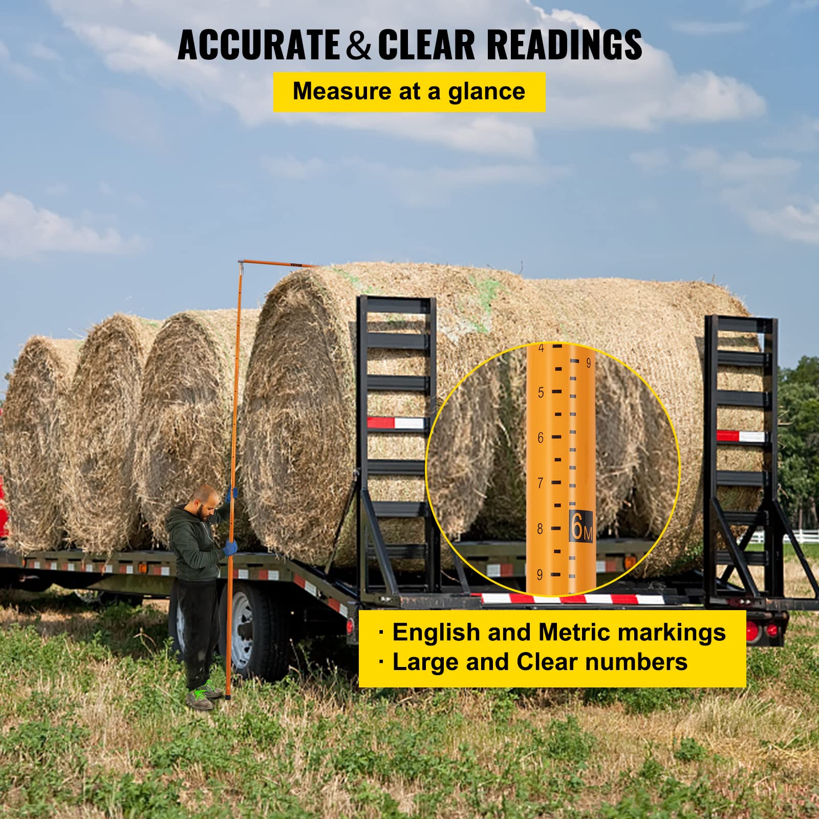 VEVOR 20' Fiberglass Truck Height Measuring Stick - Adjustable, Non-Conductive Pole with Carrying Bag | Heavy-Duty Load Height Measurement for Trucks & Car Haulers | Perfect for Warehouses, Shipping Yards & Transport Safety