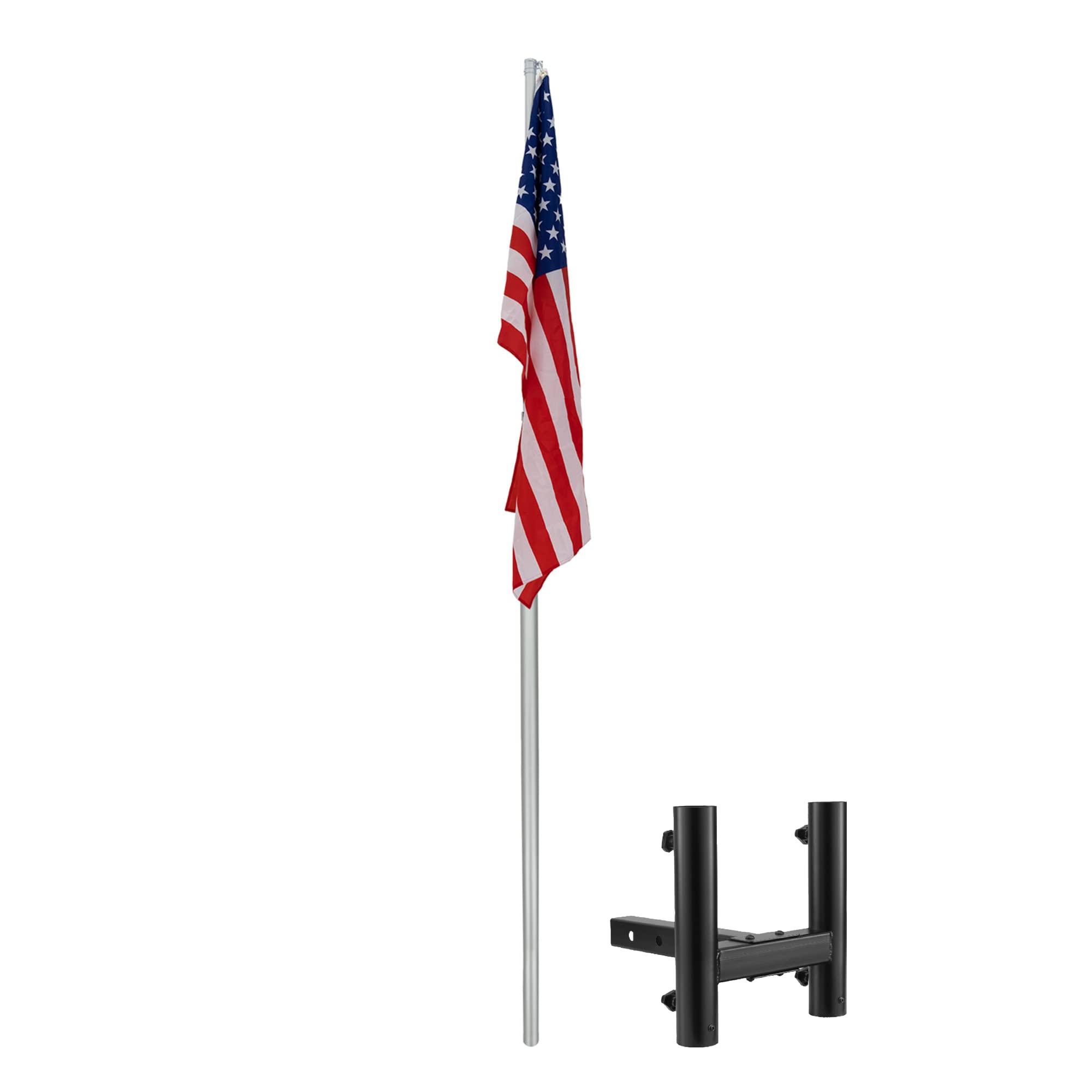 RecPro RV and Trailer Hitch Mount Dual Flag Pole Holder - Universal 2 Inch Receiver Compatible - Includes 12'8