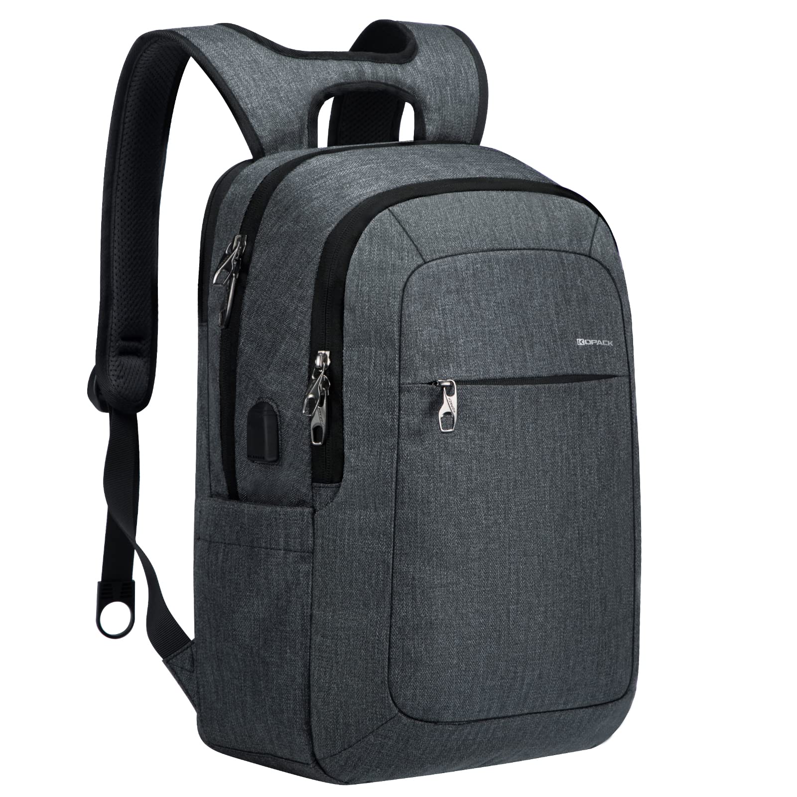 KOPACK Slim 15.6 Inch Anti-Theft Laptop Backpack with USB Charging Port - Lightweight Durable Business & College Backpack for Men & Women (Dark Gray) - Perfect for Work, Travel & Daily Commute