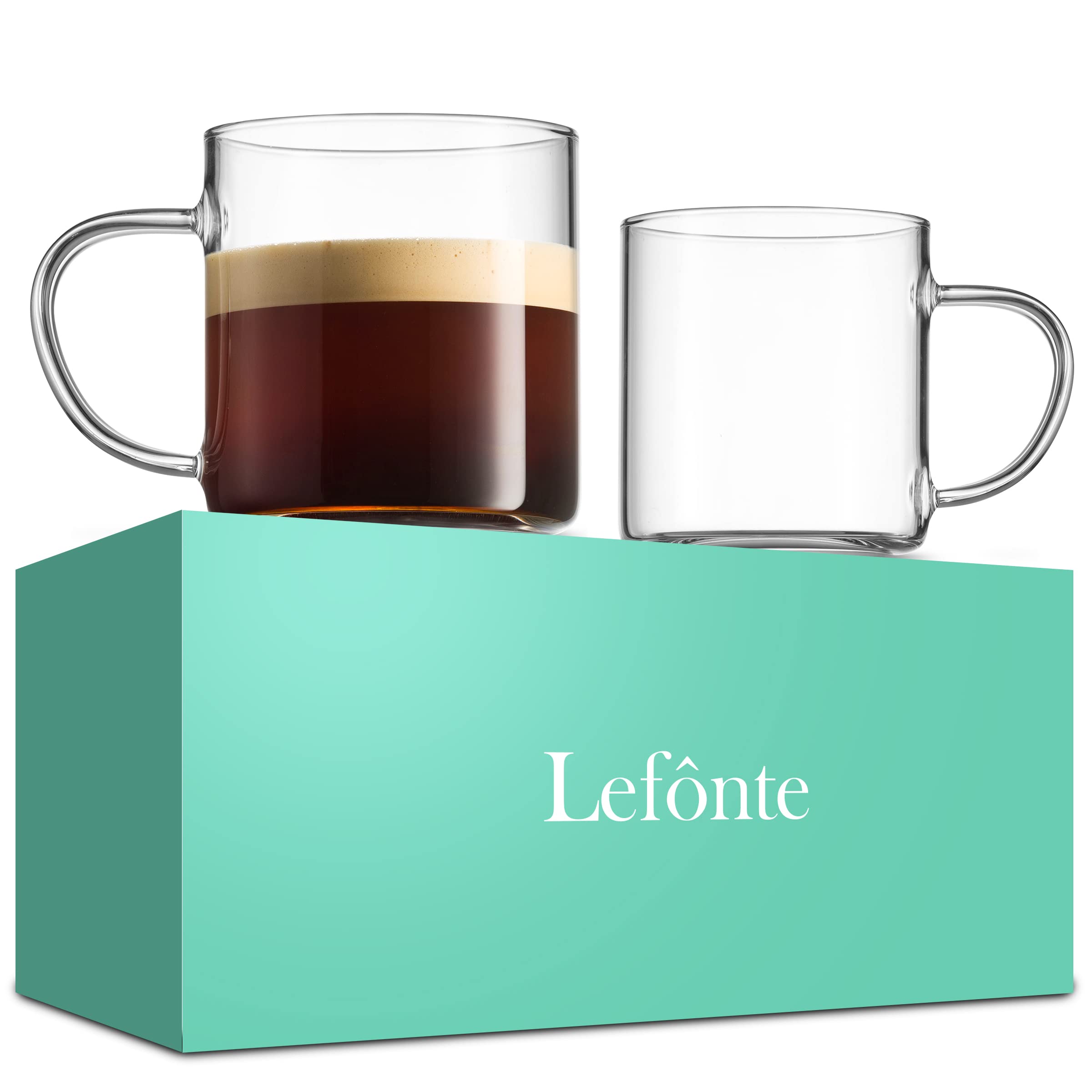 Premium 14oz Glass Coffee Mugs Set of 4 - Shatterproof & Heat Resistant Drinking Glasses for Hot/Cold Beverages - Perfect for Home, Office, Cafe or Gift Giving