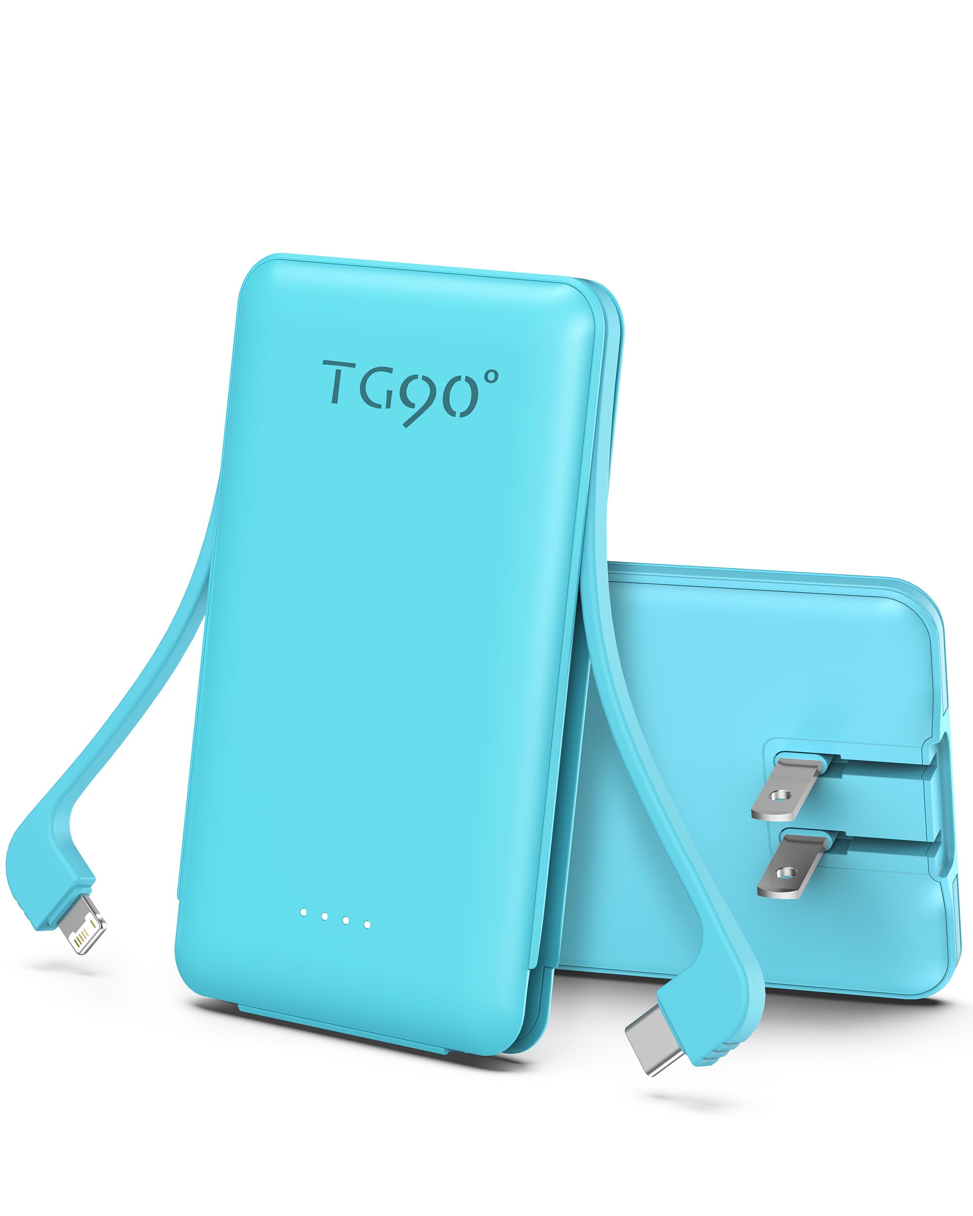 TG90° 5000mAh Ultra-Compact Portable Charger with Built-in Foldable AC Plug & Cables | USB-C Power Bank for iPhone 16/15/14/13/12, Samsung S22/S21, Google Pixel, iPad | Perfect for Travel, Camping & Emergency Charging