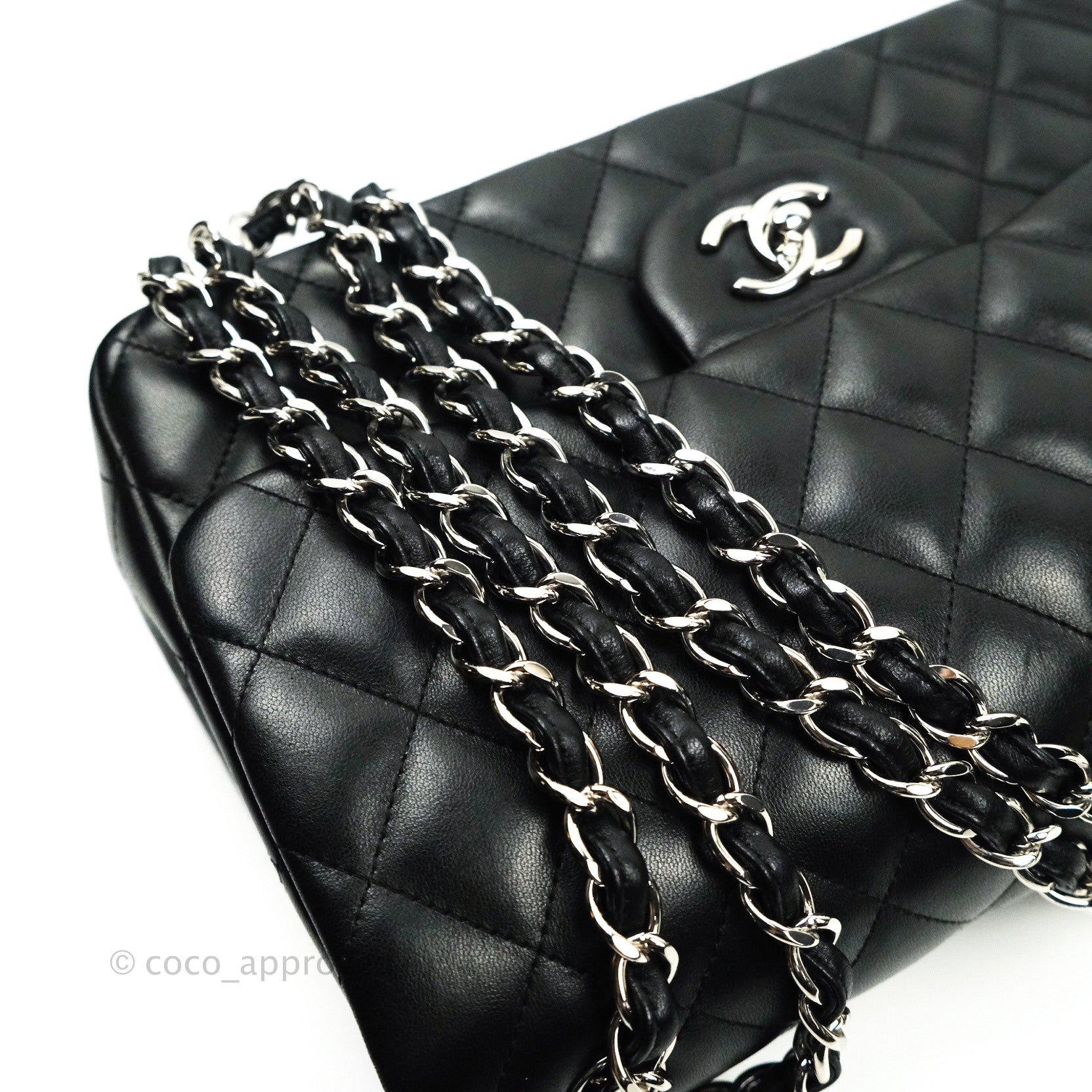 Chanel Classic Jumbo Double Flap Bag Black Lambskin Leather with Silver Hardware - Luxury Designer Handbag for Women, Perfect for Evening Events & Special Occasions