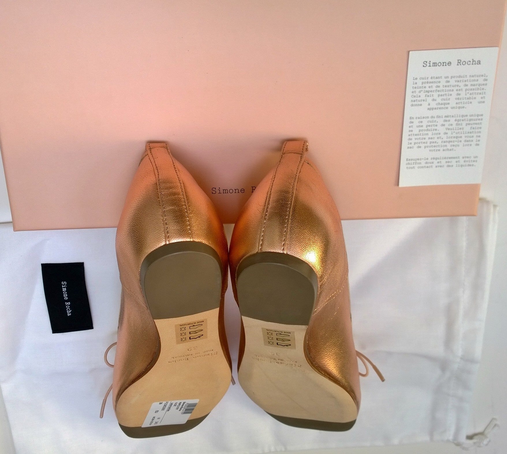 Simone Rocha Rose Gold Leather Pleated Ballerina Flats with Hidden Wedge - Elegant Women's Dress Shoes for Weddings, Parties & Special Occasions