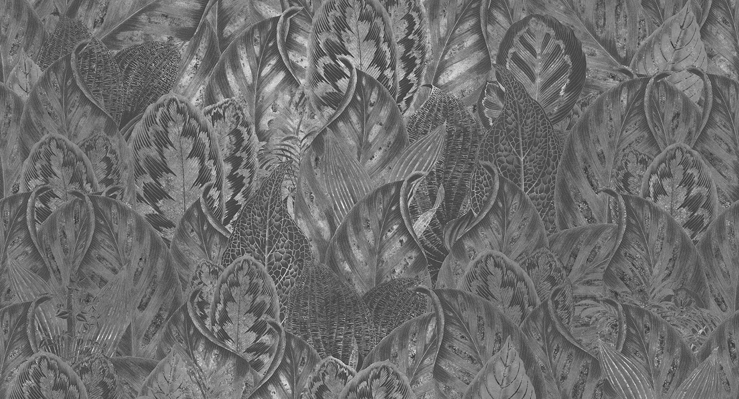 Charcoal Vibrant Leafy Collage Mural Wallpaper M2556 - Nature-Inspired Wall Decor for Living Room, Bedroom & Office