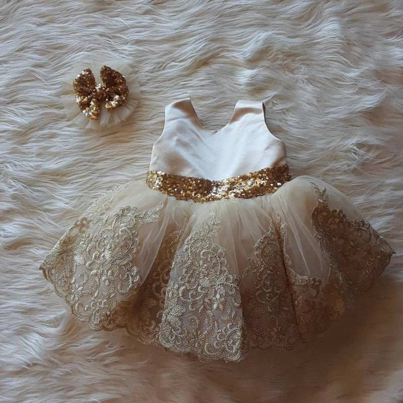 Sparkly Princess Birthday Party Dress for Baby Girls - Puffy Sleeve Sequin Formal Dress for Special Occasions | Perfect for 1st Birthday, Christening & Photo Shoots