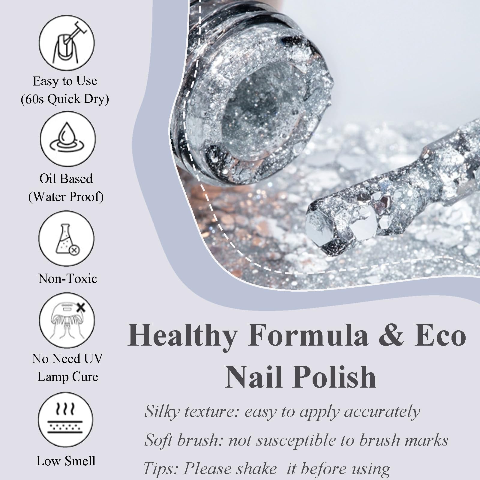 Glitter Nail Polish - Silver Sparkle Nail Polish with Diamond Flash Effect | Quick Dry, Long Lasting & Air Dry Formula | Perfect for Women's Manicure, DIY Nail Art & Special Occasions
