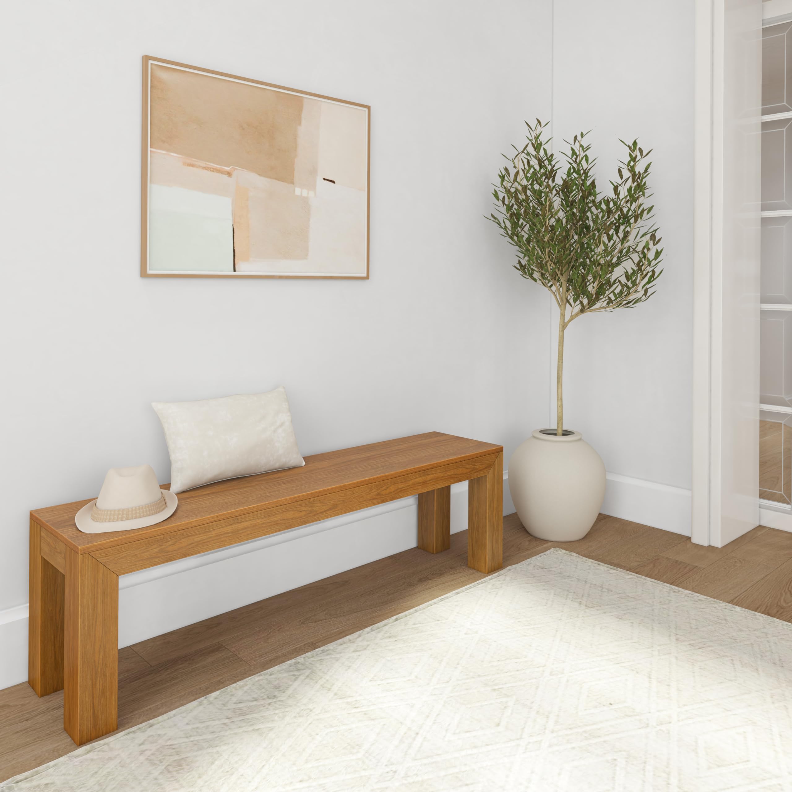60 Inch Solid Wood Dining Bench for Kitchen & Dining Room - Fits 72 Inch Table, Rustic Pecan Wirebrush Finish - Perfect for Indoor & Outdoor Use as Entryway or Kitchen Seating