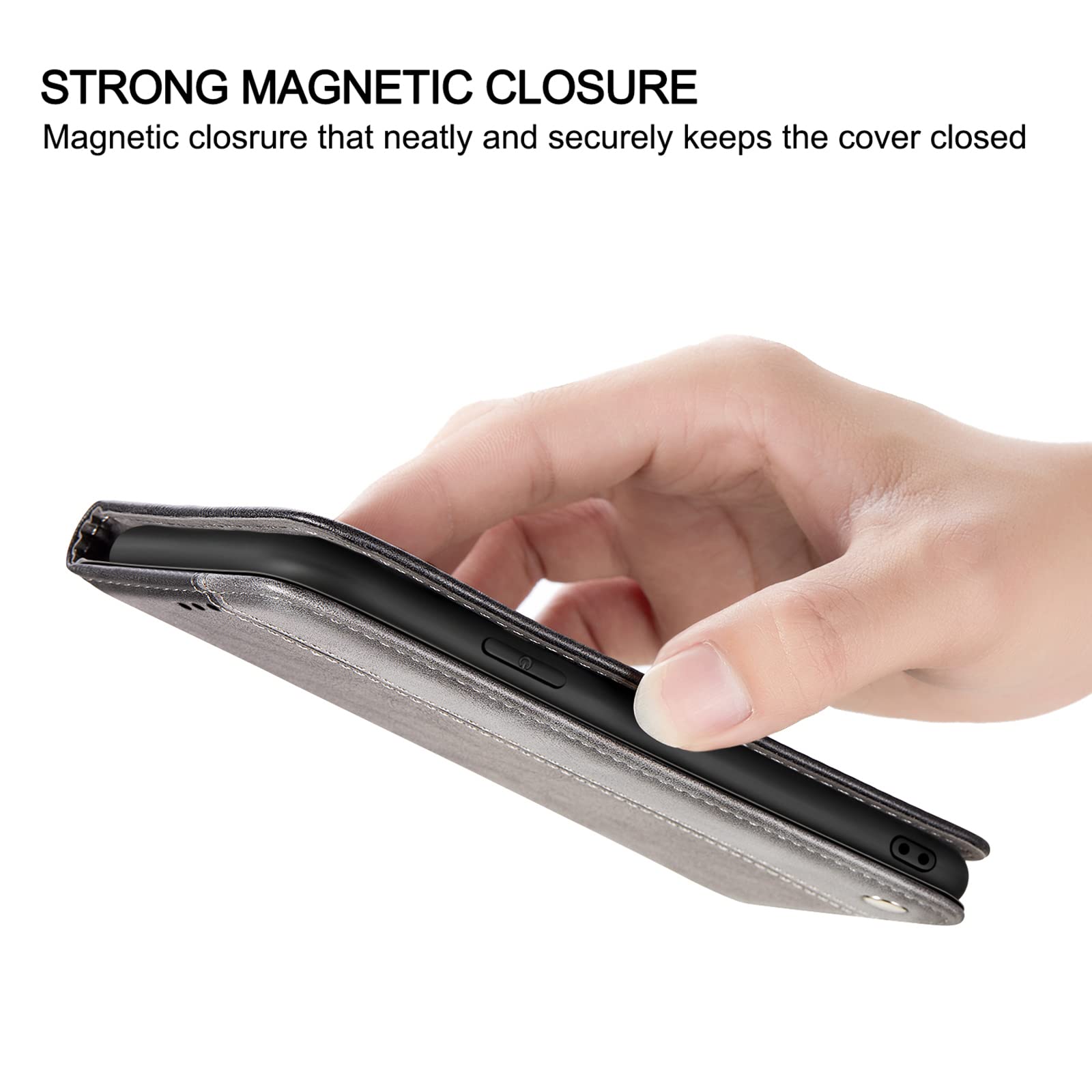 Premium Magnetic Flip Leather Wallet Case for iPhone 13 Mini/13/13 Pro/13 Pro Max - Shockproof, Card Slot & Kickstand - Gray (5.4