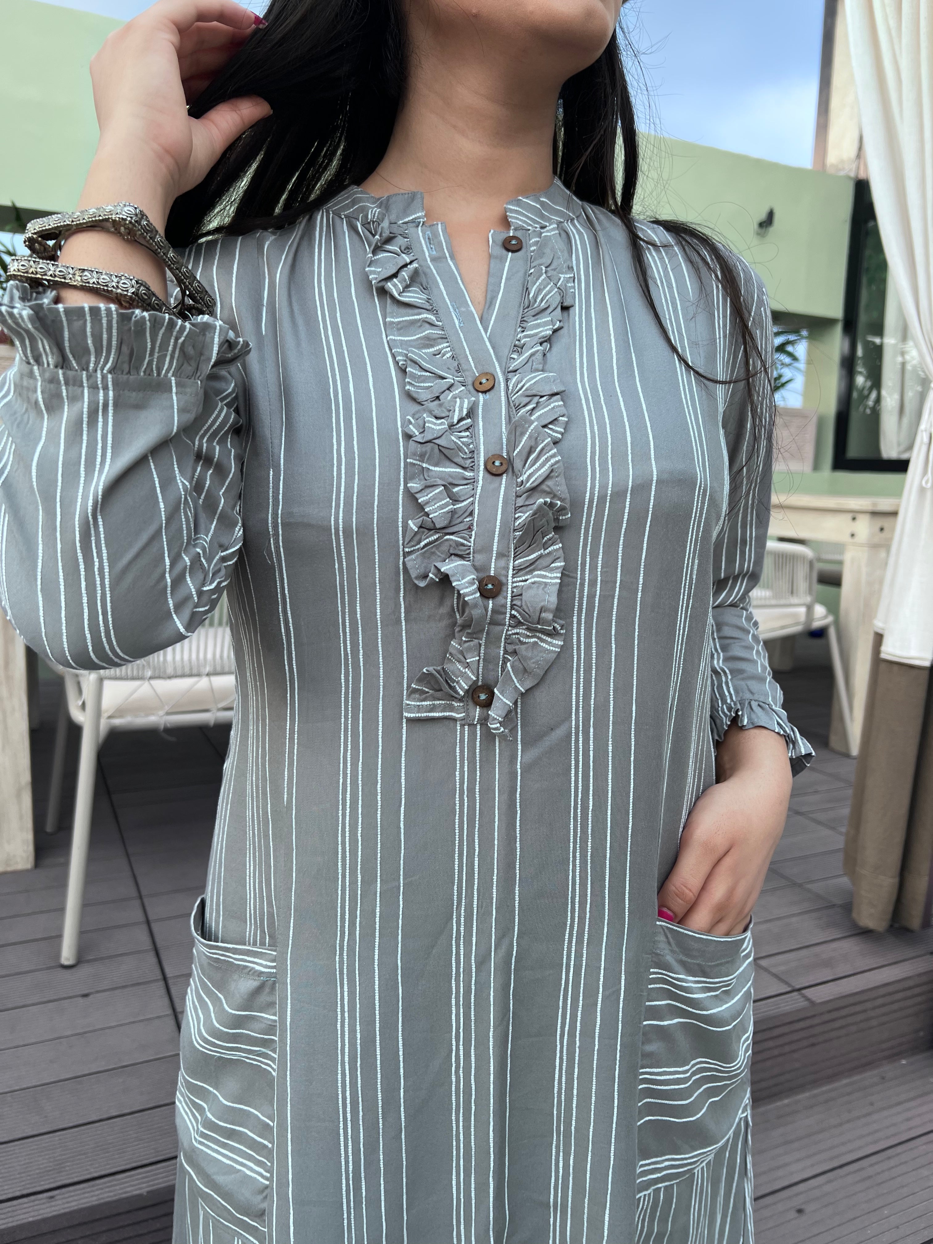 Stylish Grey Striped Cotton Co-Ordinate Set for Women | Casual Summer Outfit | Perfect for Beach, Brunch & Weekend Wear