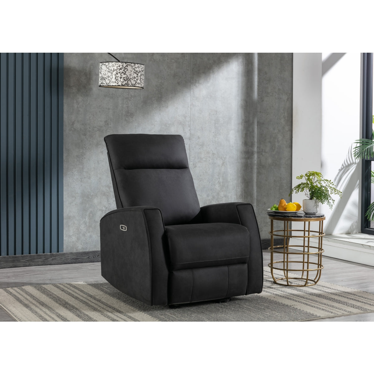 Black Microfiber Power Rocker Recliner with USB Charging Port - Electric Massage Chair for Living Room, Home Theater & Office - Comfortable Leather Reclining Sofa with Lumbar Support