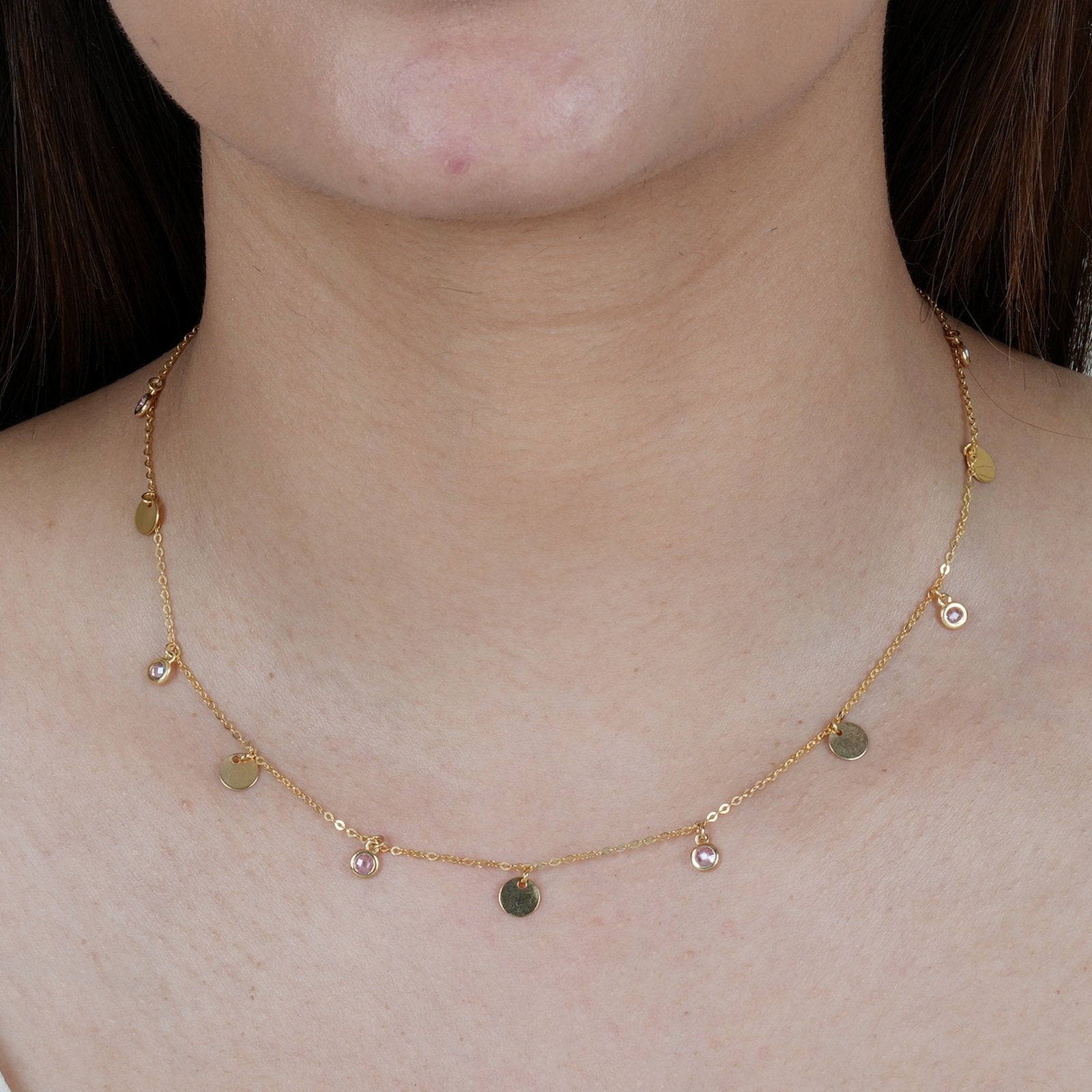 14K Rose Gold Pink Tourmaline Drop Necklace - Dainty Bezel Set Disc Pendant Jewelry for Women - Perfect for Date Night & Special Occasions