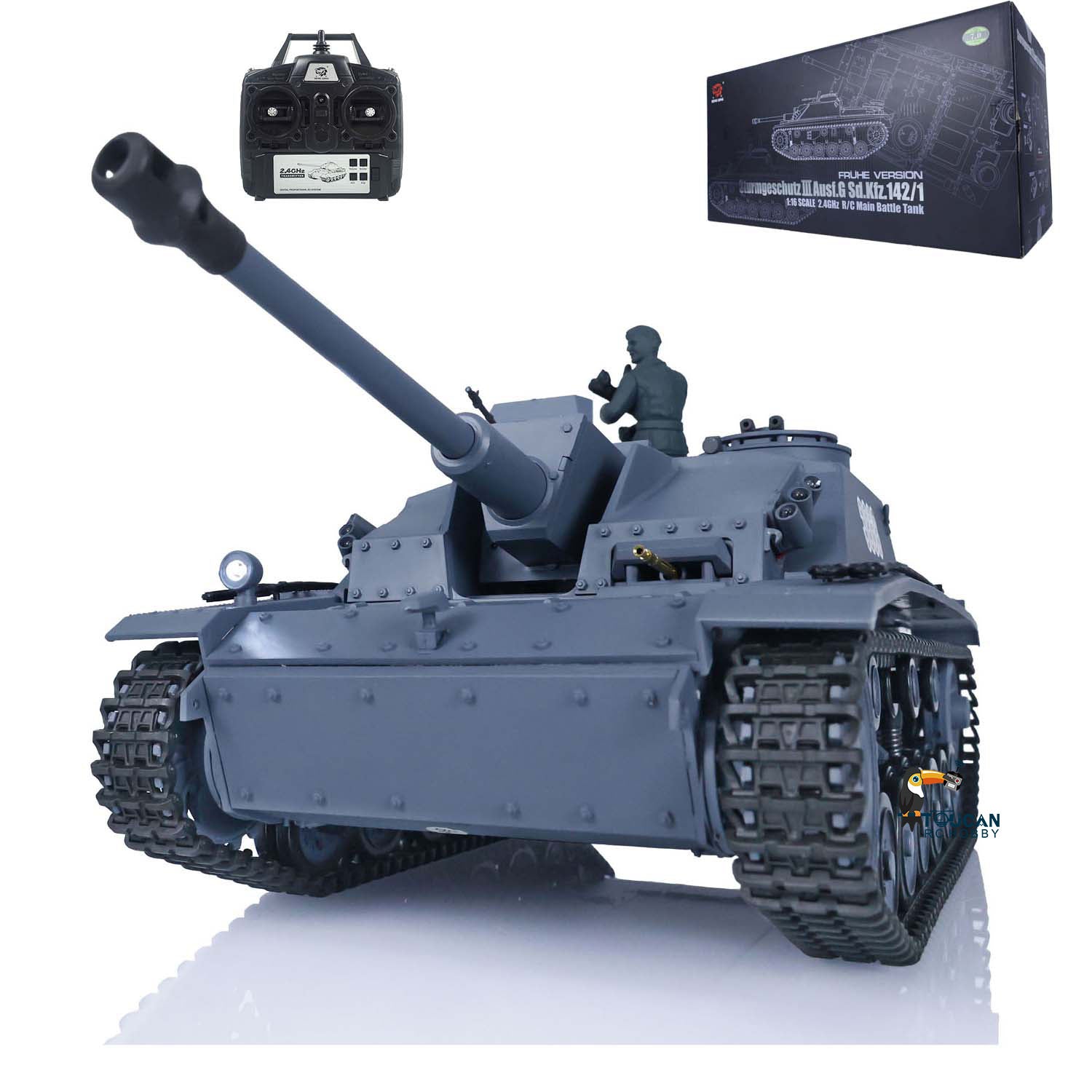 1/16 Henglong 7.0 German Stug III RC Tank with Machine Gun, BB Shooting & Infrared Combat System - Ready-to-Run Battle Tank for Outdoor Play and Military Model Collectors