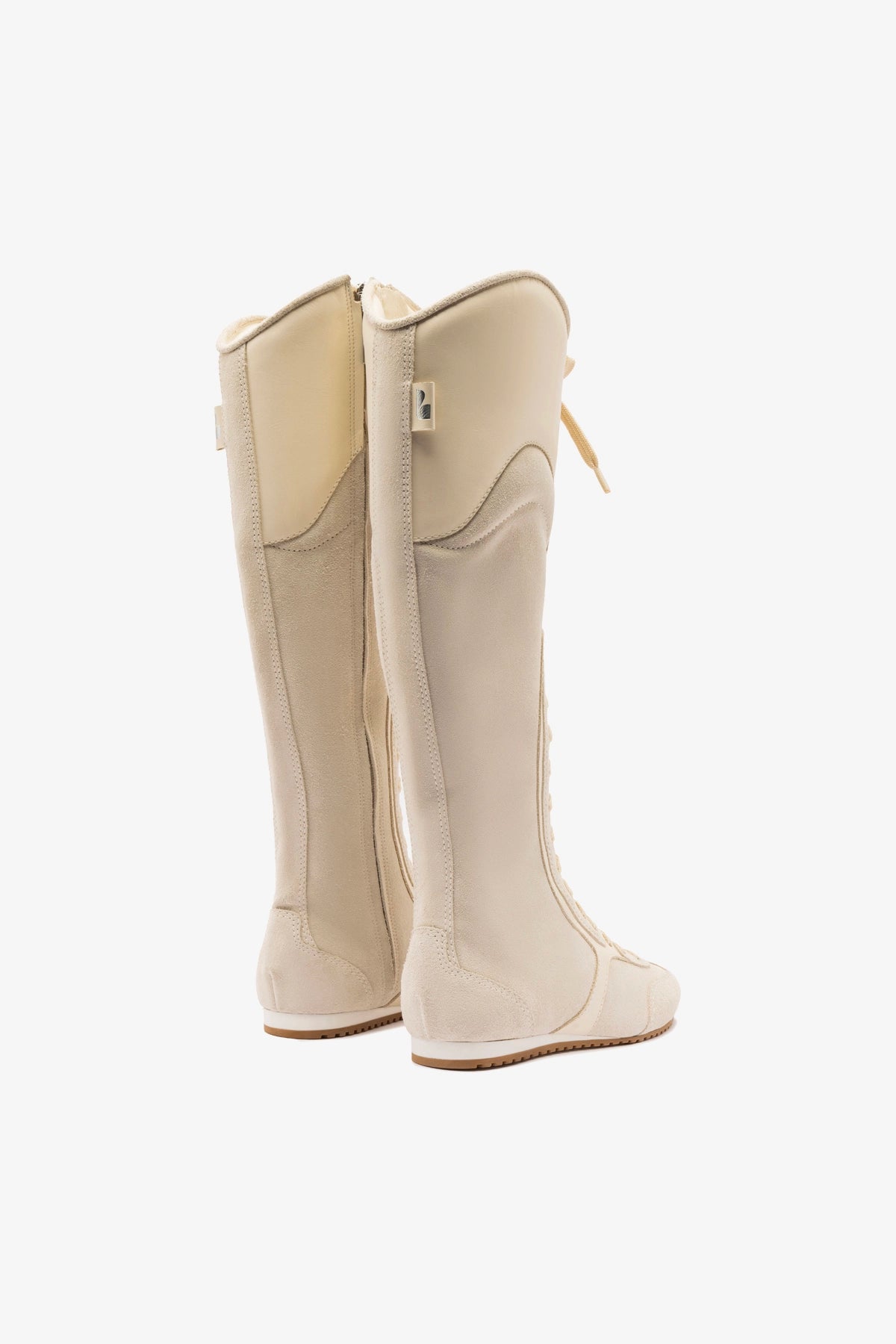 Larroudé x Jonathan Cohen Flat Hi Sneaker Boot in Mushroom Grey Suede & Ivory Leather - Stylish Women's Fashion Sneaker Boots for Casual Wear, Work & Everyday Outfits