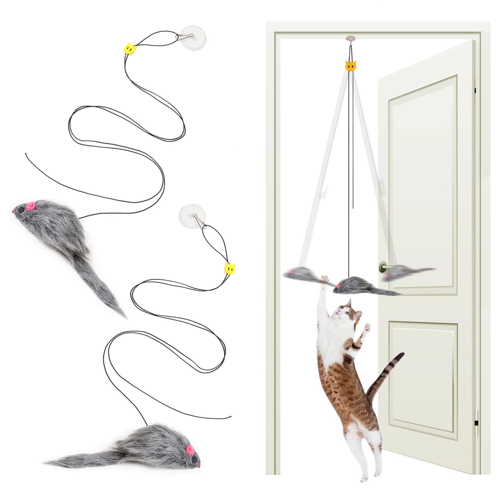 2PCS Hanging Cat Toy Set - Interactive Self Play Kitten Toys with Adhesive Hooks for Indoor Cats | Stimulating Mouse Toy for Home Alone Play & Training | Perfect for Boredom Relief & Exercise
