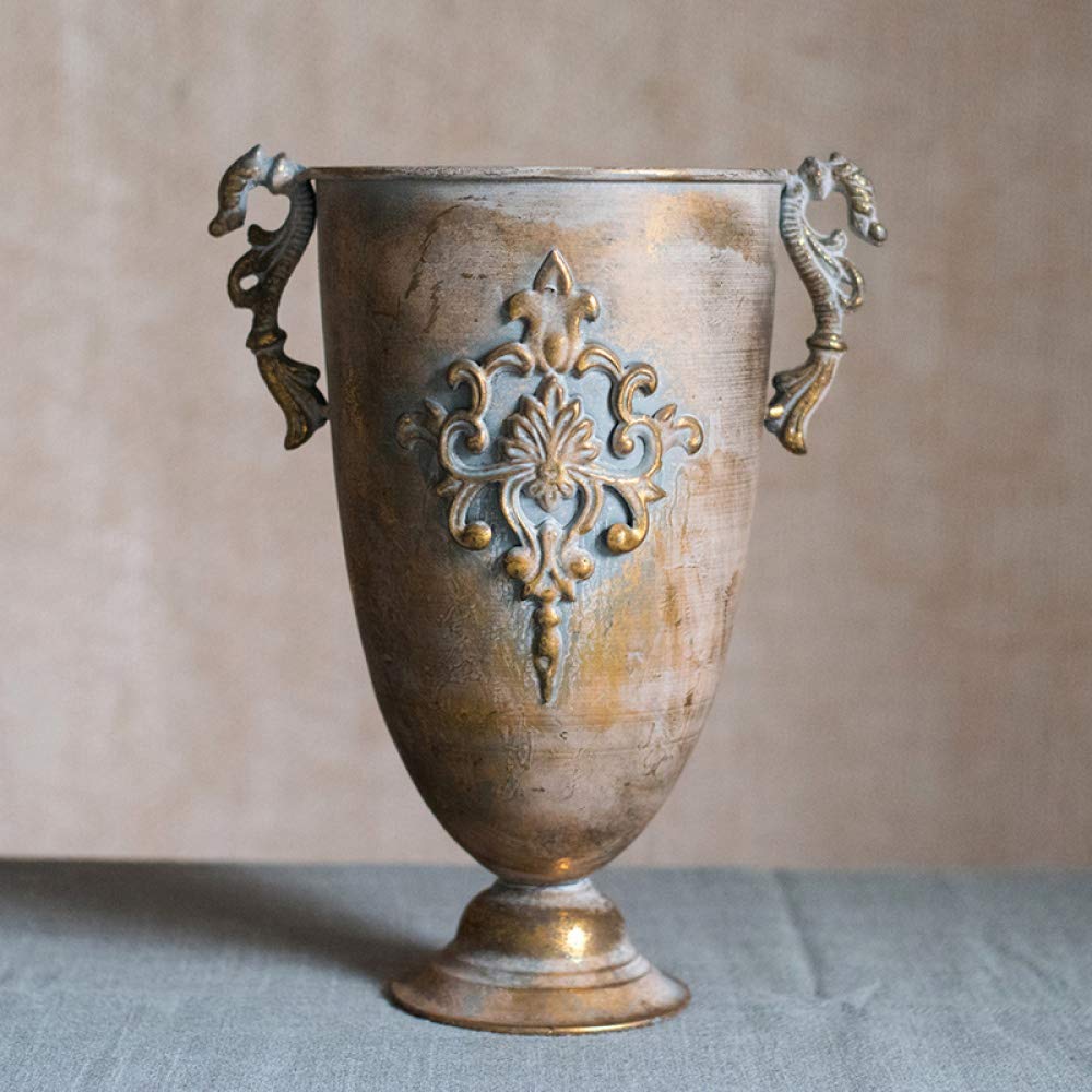 LIUSHI Roman Style Metal Vase - 29cm Height Bronze Garden Planter Pot with Circular Design for Flowers & Plants | Perfect for Outdoor Garden Decor, Patio, Balcony & Home Interior